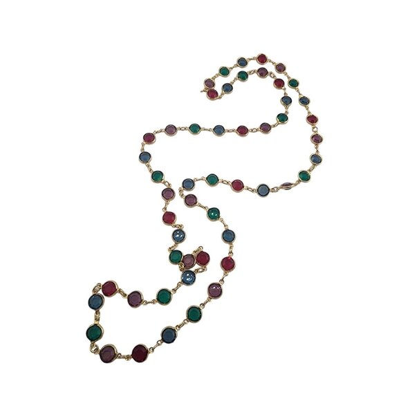 Vintage 34" Glass Bezel Set Necklace (A4675) - Picture 2 of 3